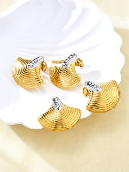 Bohemian 18K Gold Plated Diamond Shell Stud Earrings for Women Summer Beach Jewelry