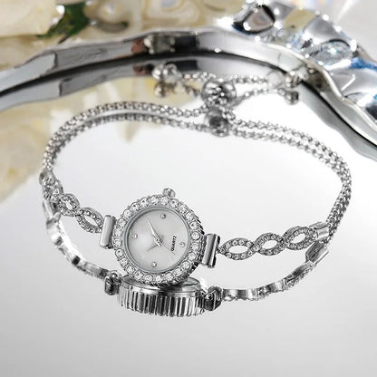 Fashion Rhinestone Women’s Bracelet Quartz Watch Elegant Sparkling Wristwatch