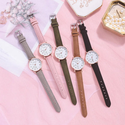Ladies Quartz Watch with Leather Strap Star Pattern Dial