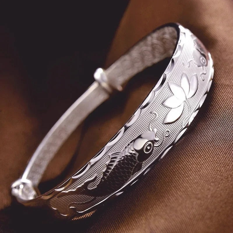 Luxury 925 Sterling Silver Pisces Lotus Bracelet for Women