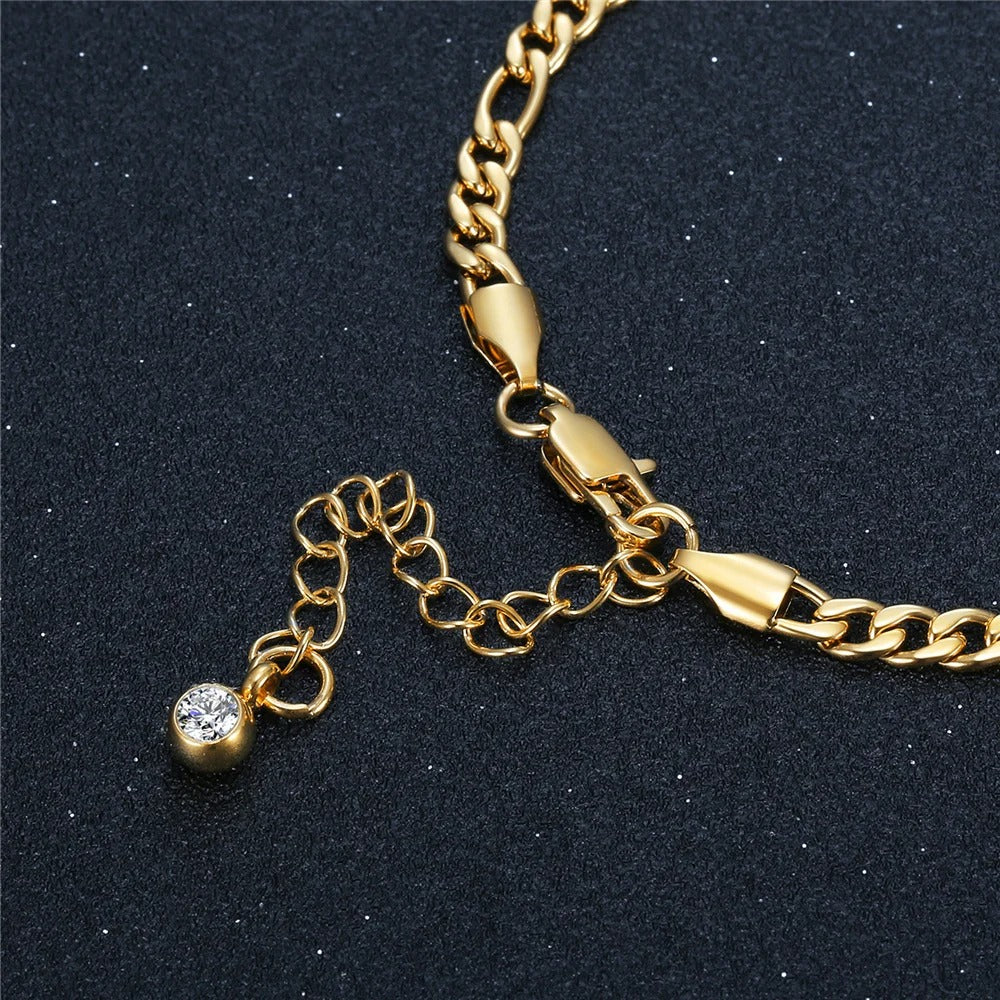 Gold Stainless Steel Cuban Link Anklet Women’s Beach Jewelry