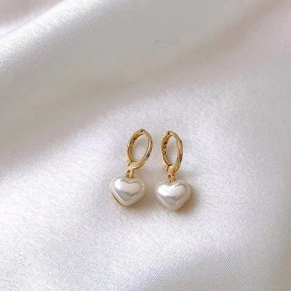 Classic Pearl Heart Drop Earrings Party Jewelry for Women
