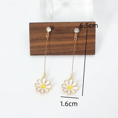 Gold Daisy Sunflower Drop Earrings Long Dangle Jewelry for Women