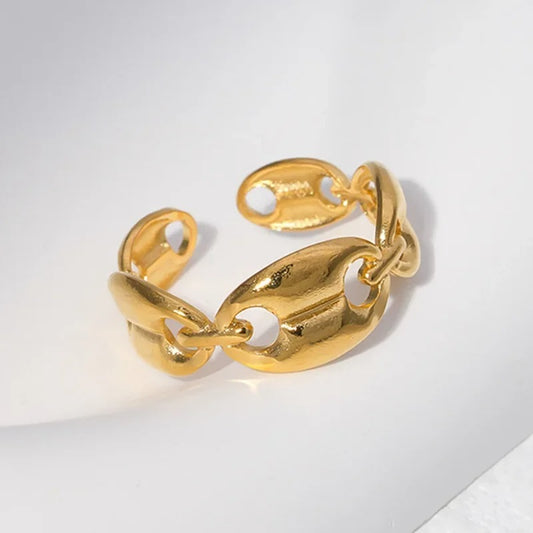 Hip Hop Cuban Coffee Bean Rings for Women Men Stainless Steel Gold Silver Color Adjustable Open Finger Rings Accessories Gift