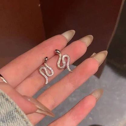 Inlaid Crystal Snake Drop Earrings for Women Silver Dangle Jewelry