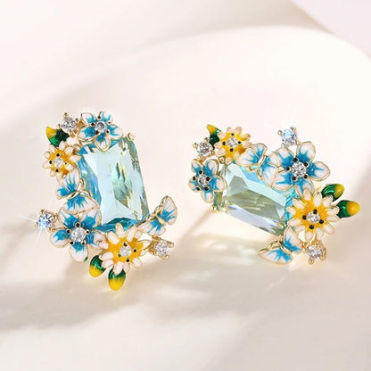 Delicate Gold Flower Butterfly Earrings Women Party Jewelry Accessories