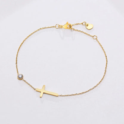 Thin Chain Link Cross Bracelet Stainless Steel Women Adjustable