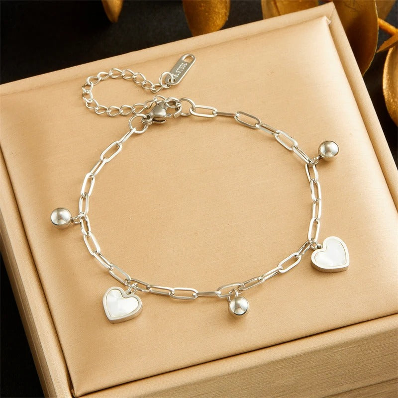 316L Stainless Steel Heart Double-Layer Bead Bracelet for Women