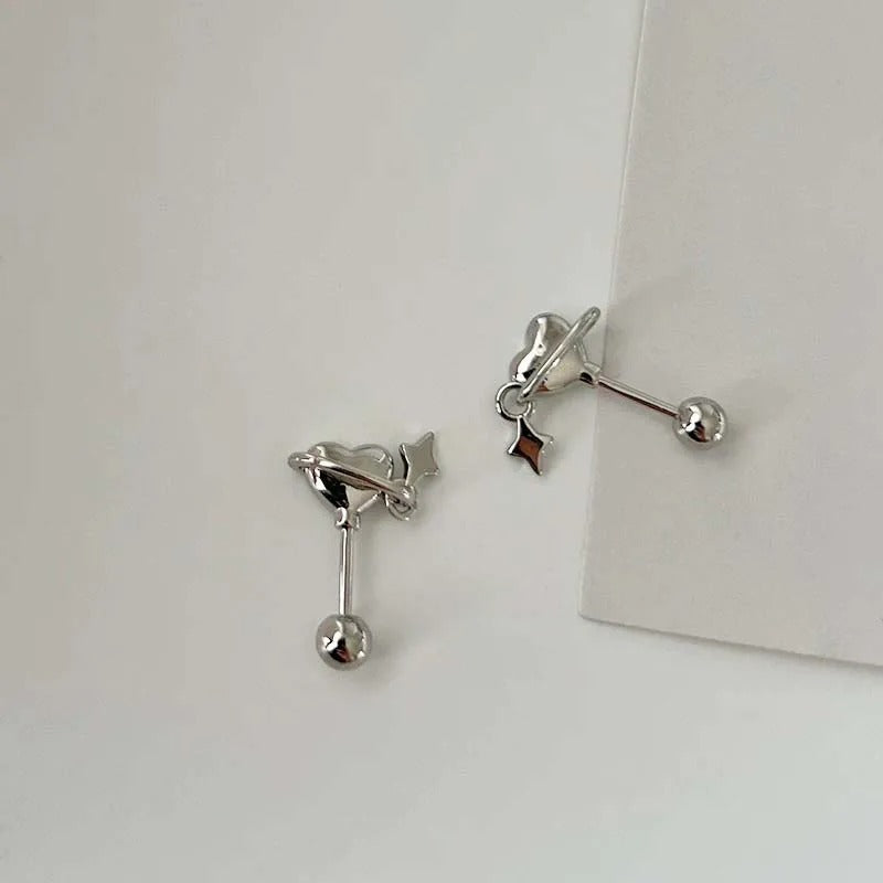 Stainless Steel Heart Planet Ear Cuff with Star for Women