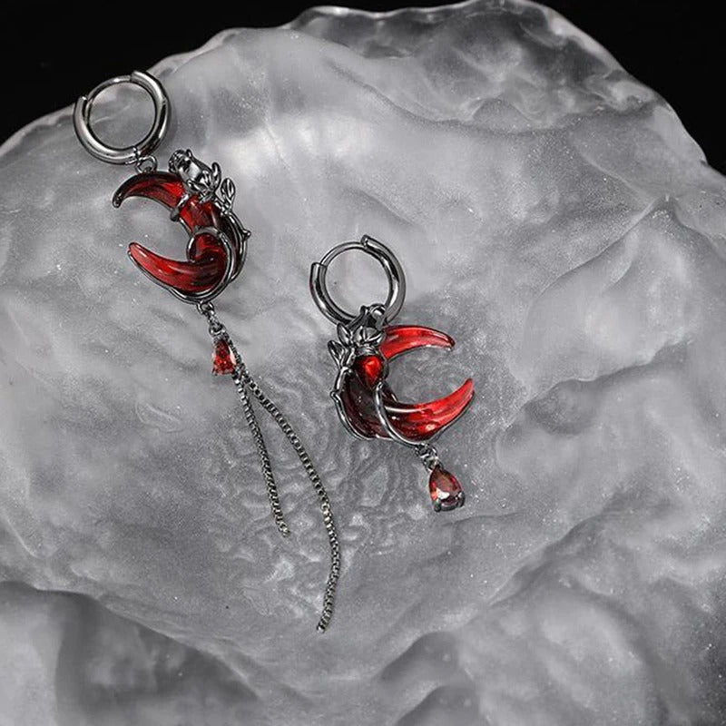 Personality Red Moon Earrings Women Dark Gothic Tassel Ear Jewelry