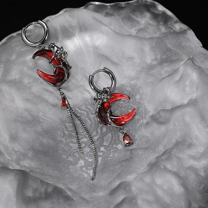 Personality Red Moon Earrings Women Dark Gothic Tassel Ear Jewelry