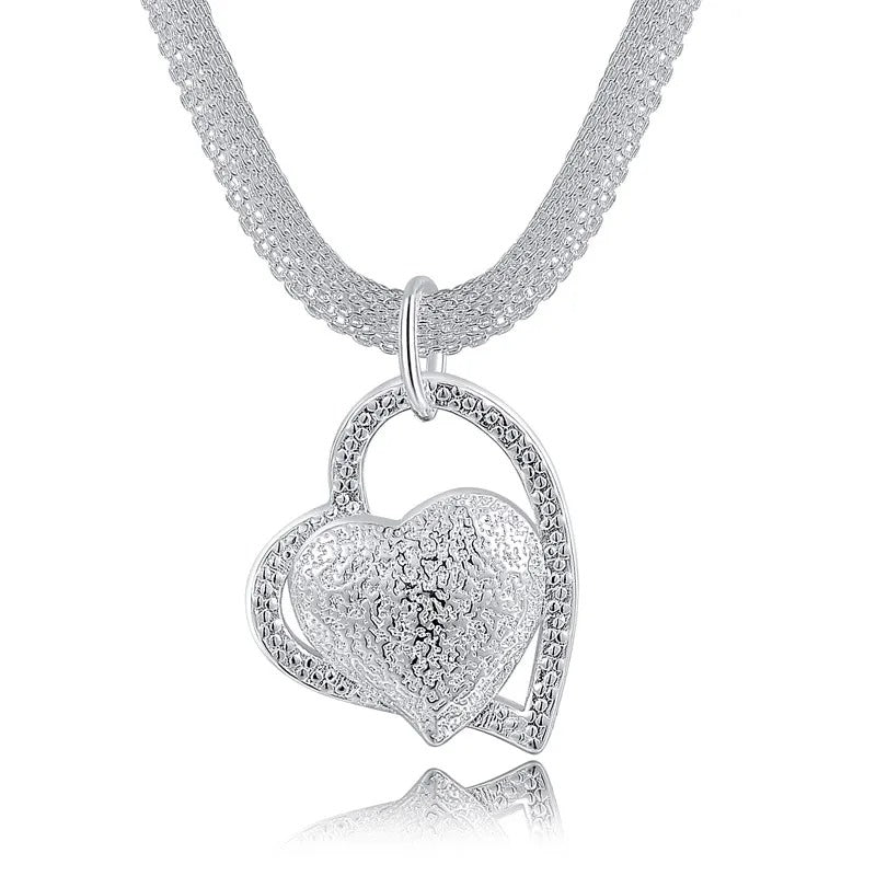 925 Silver Double Heart Pendant Women’s Jewelry