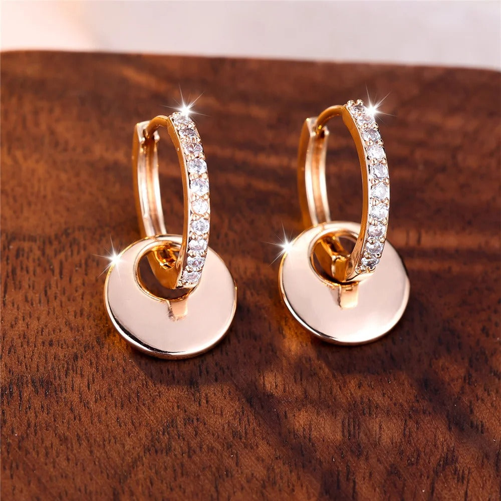 Gold Hoop Earrings with White Crystal Zircon for Women