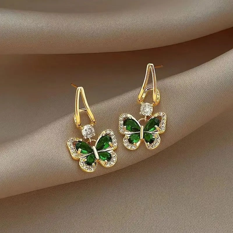 Green CZ Butterfly Drop Earrings Women Party Fashion Jewelry