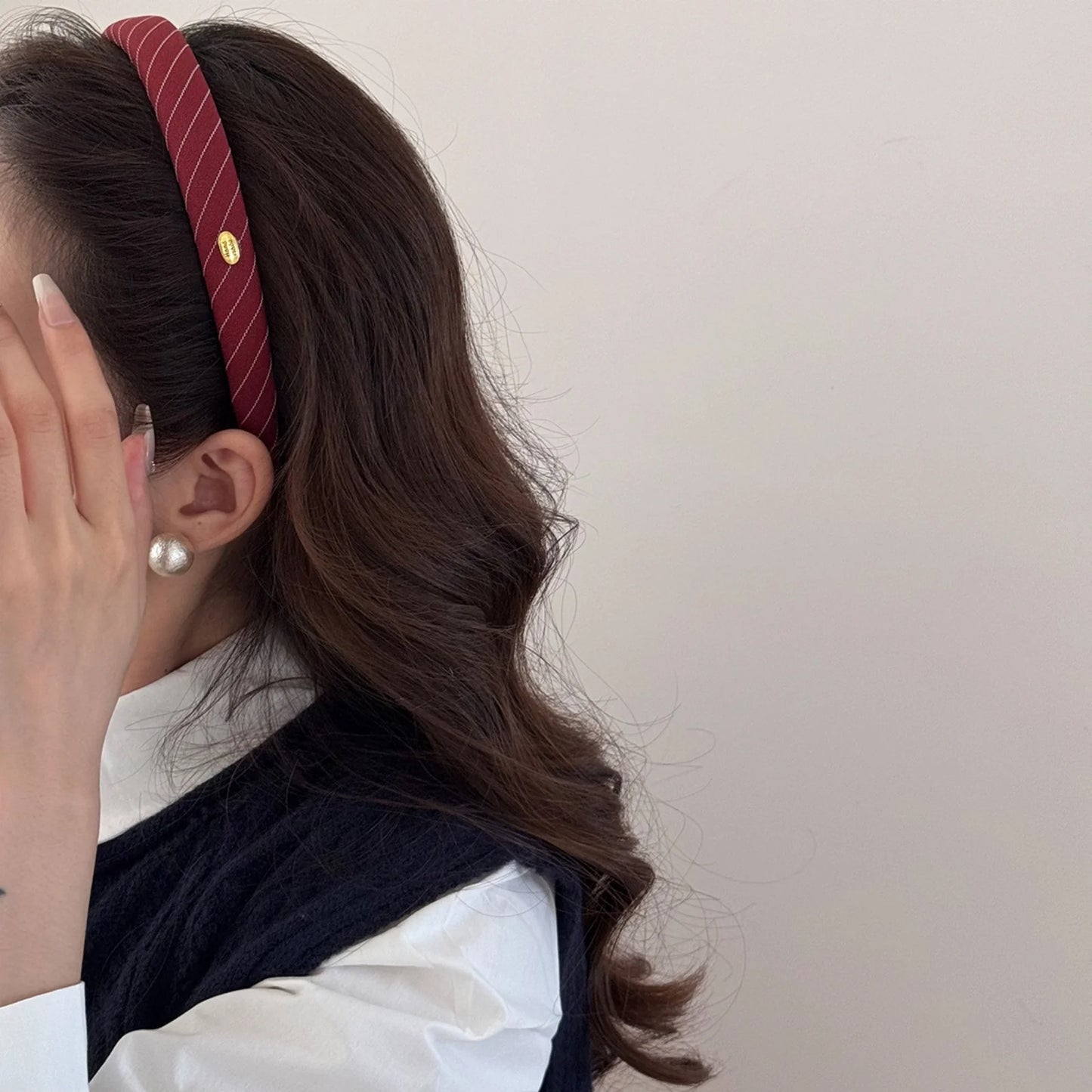 Preppy Striped Headband Gold Accents Hairband Women & Teens