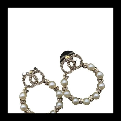 Elegant Double Diamond Pearl Earrings Chic Round Design Earrings for Women with Timeless Style