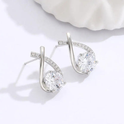 Korean Style Elegant Crystal Cross Stud Earrings for Women Girls Fishtail Hoop Earrings Gifts for Women