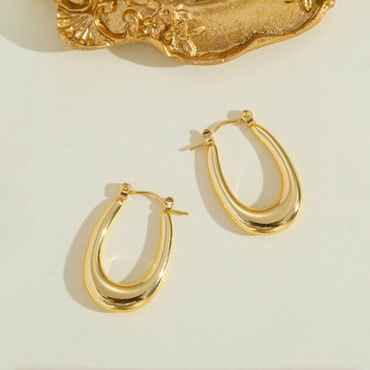 U-Shaped Hoop Earrings Women 18K Gold Plated Stainless Steel