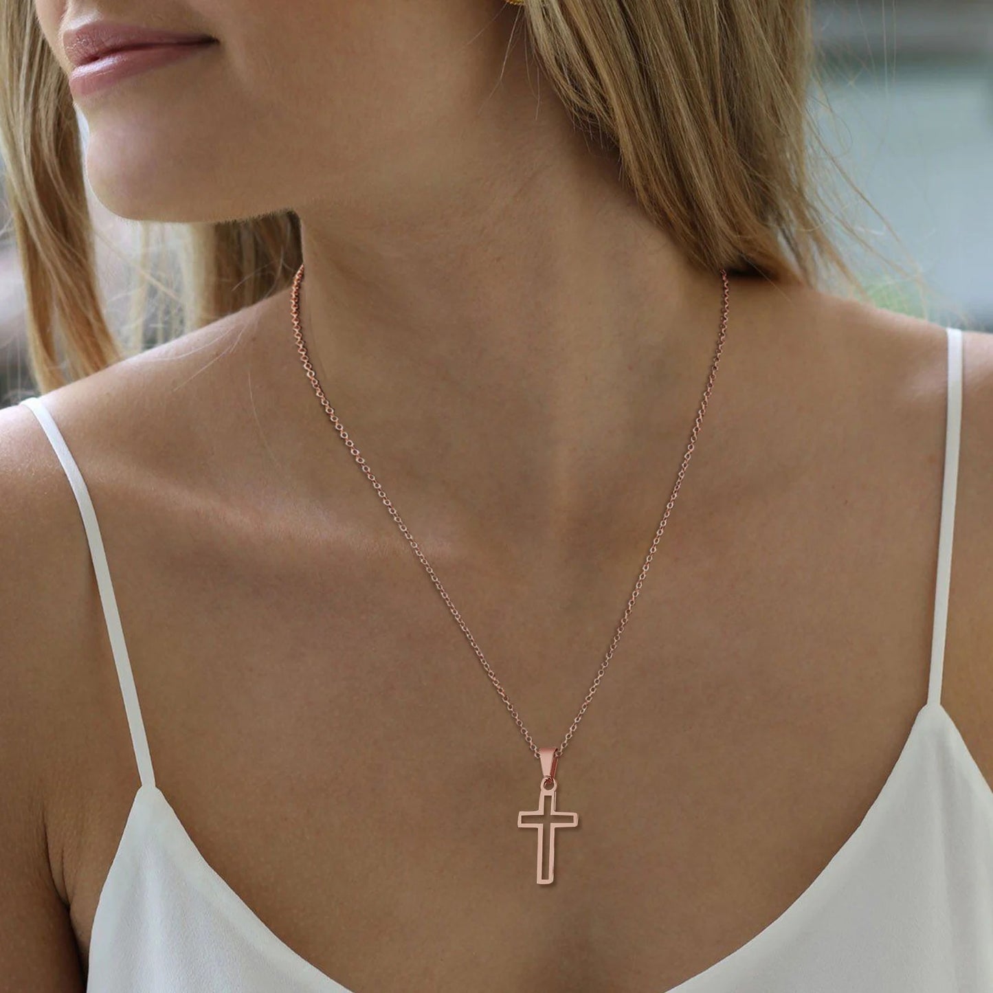 Hollow Cross Pendant Necklace Unisex Stainless Steel Faith Jewelry