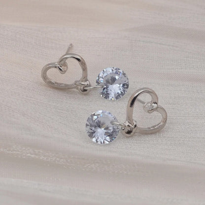 3D Round Rhinestone Drop Earrings for Women Gold Silver Dangle Jewelry