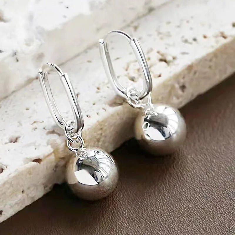 Silver Drop Earrings for Women Geometric Ball Party Jewelry