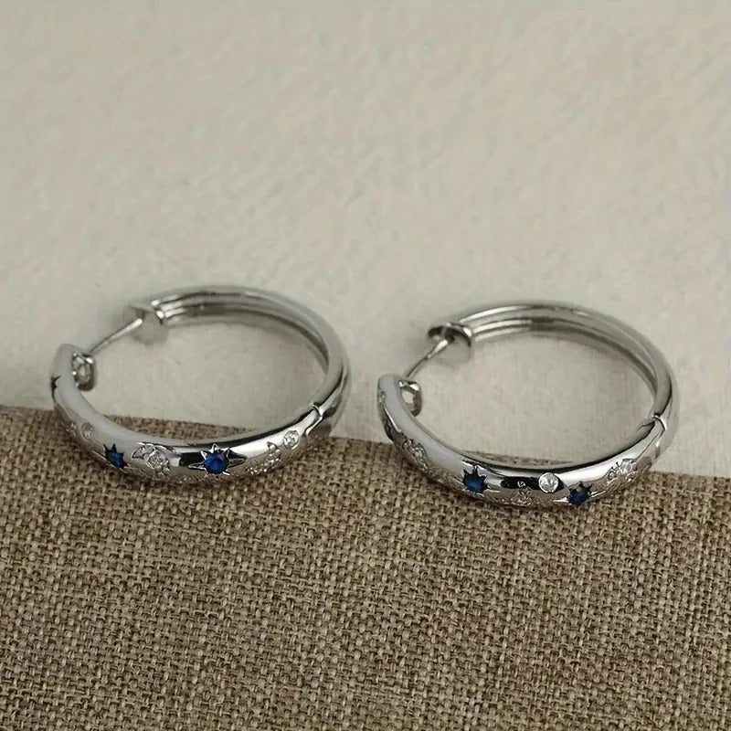 Silver Sun & Moon Hoop Earrings Women’s Party Wedding Jewelry