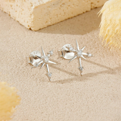 925 Sterling Silver Asymmetrical Star Zircon Stud Earrings for Women