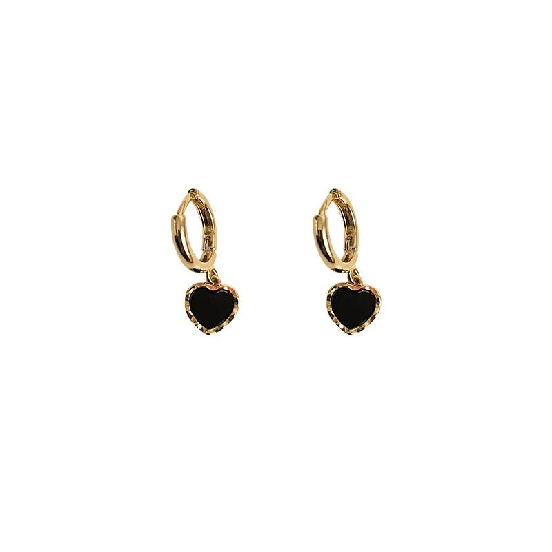 Sterling Silver Black Heart Gold Hoop Earrings Women Party Jewelry