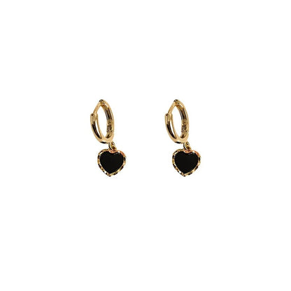 Sterling Silver Black Heart Gold Hoop Earrings Women Party Jewelry