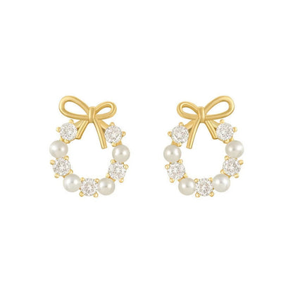 Simple Bow Garland Crystal Pearl Earrings Trendy Acrylic Women’s Party Jewelry