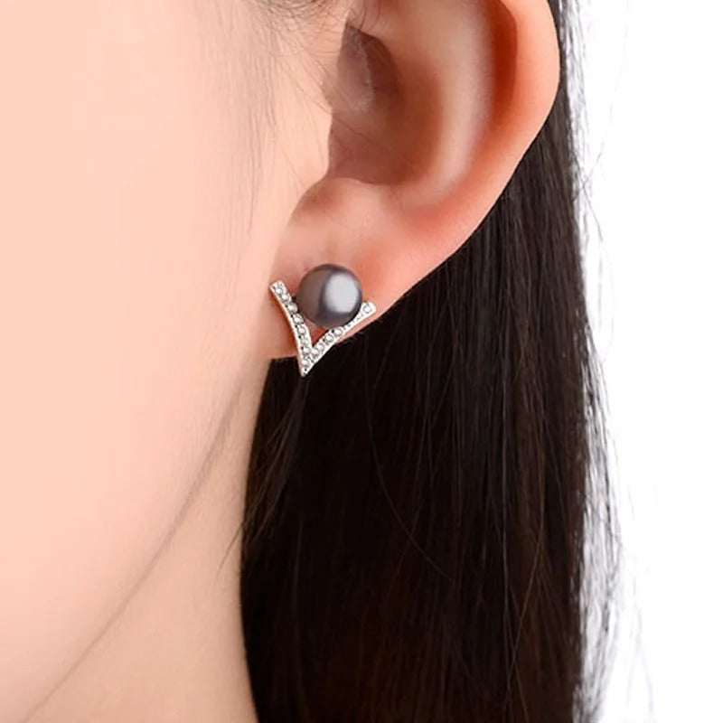 Silver Black Pearl Stud Earrings For Women Luxury Designer Jewelry  Jewelry