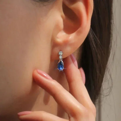 Blue Cubic Zirconia Waterdrop Dangle Earrings Elegant Jewelry for Women