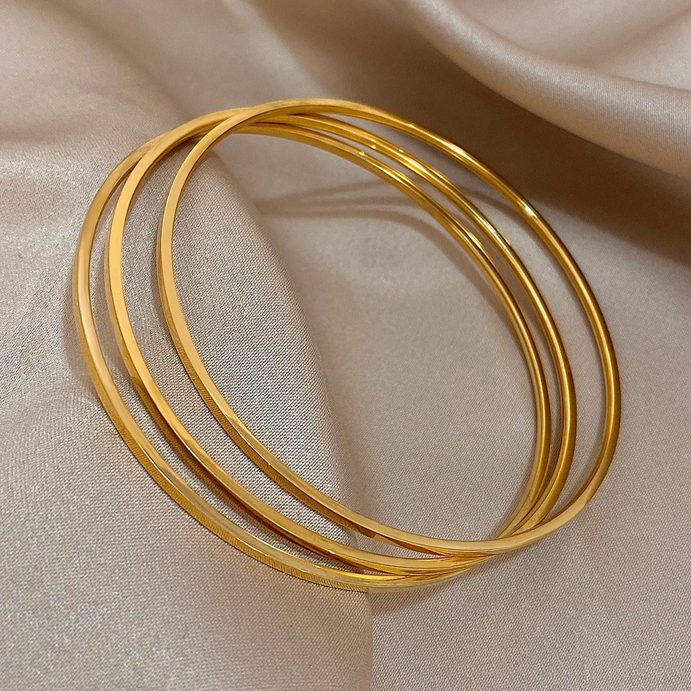 3pcs 2mm Gold Stainless Steel Bangles for Women Stackable Jewelry