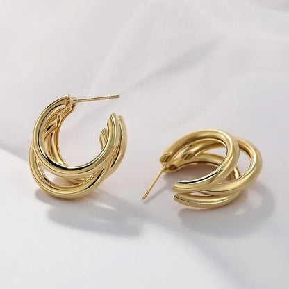 Smooth Metal Hoop Earrings Women Fashion Trendy Round Circle Jewelry