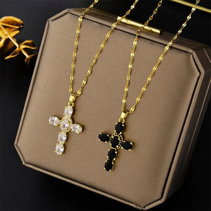 Fashion Classic Cross Necklace Beautiful Vintage Jesus Christian Lucky Versatile Clavicle Chain Pendant Party Favor