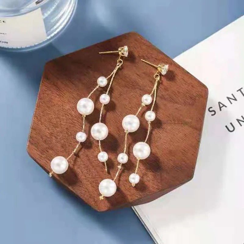 Elegant Pearl Tassel Earrings Women Korean Wedding Party Jewelry