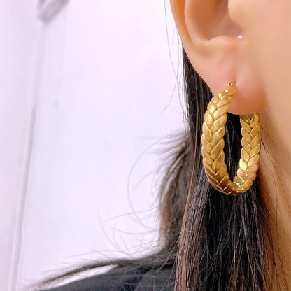 Stainless Steel Wheat Hoop Earrings Geometric Women Festival Gift