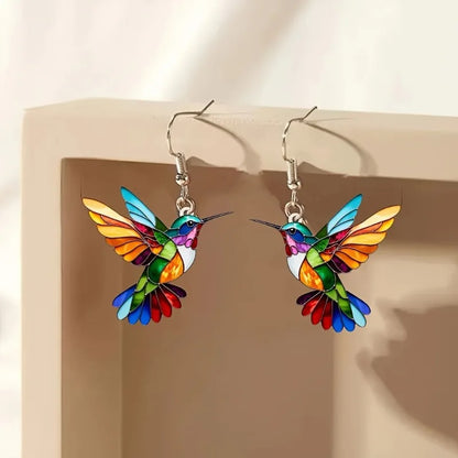 Acrylic Hummingbird Drop Earrings 2D Bird Shape Women Girls