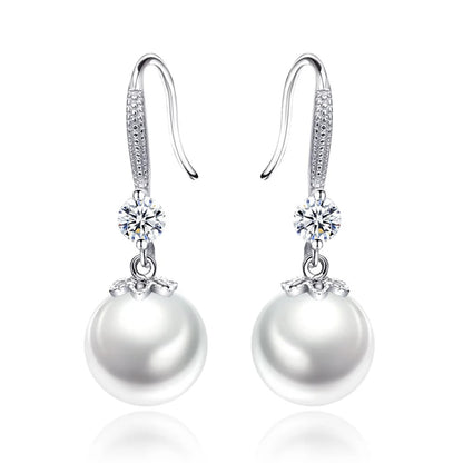 Sterling Silver Pearl & Zircon Earrings Women Party Jewelry