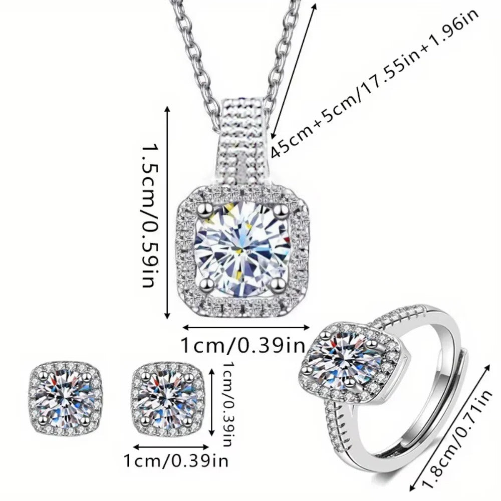 Luxury 3PCS Zircon Jewelry Set – Shiny Geometric Necklace, Earrings & Ring