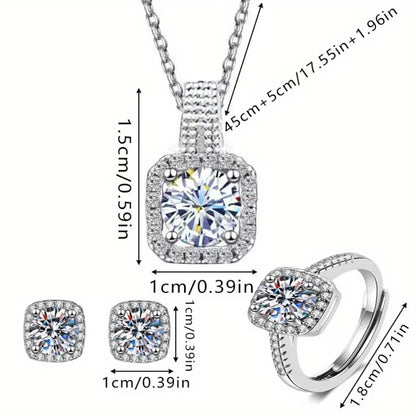 Luxury 3PCS Zircon Jewelry Set – Shiny Geometric Necklace, Earrings & Ring