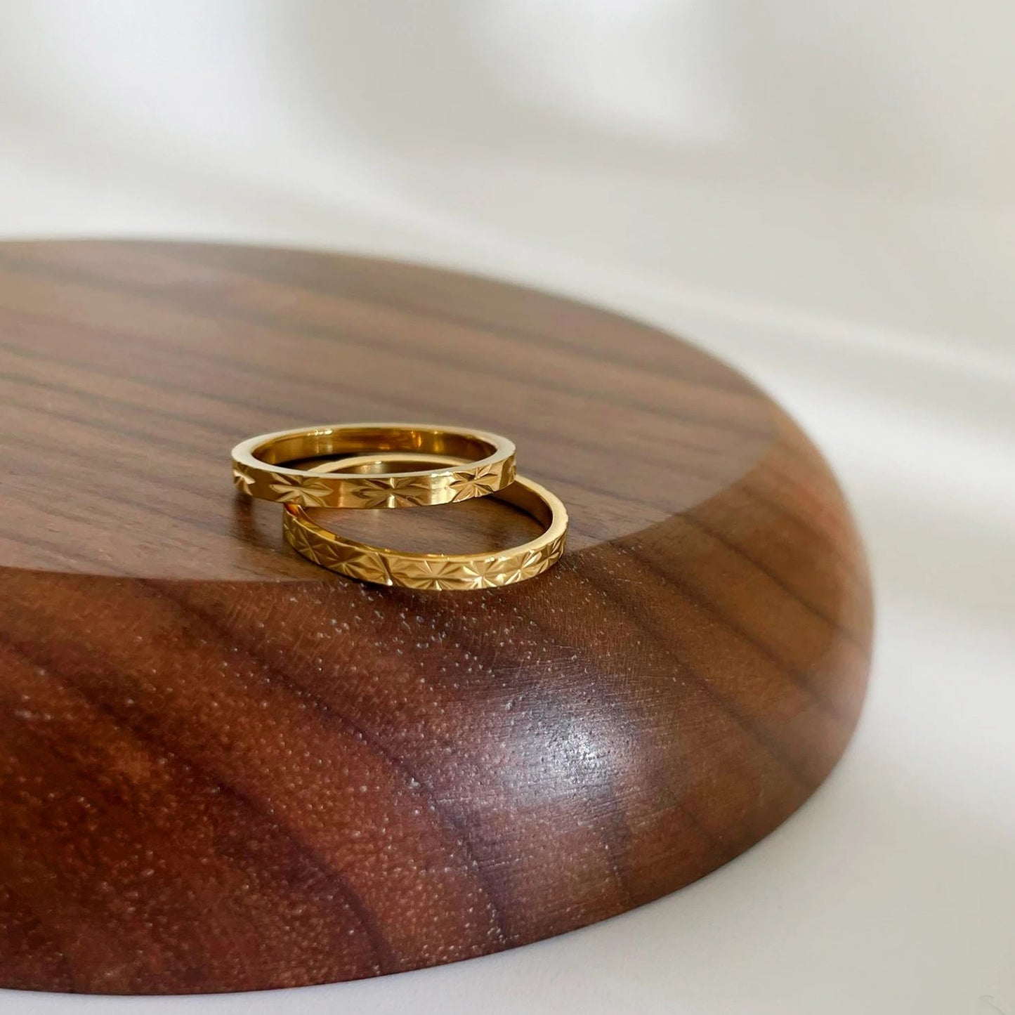 Gold-Plated Starburst Stainless Steel Ring Women’s Stackable Jewelry