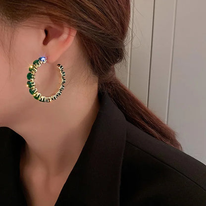 Luxury Green Zircon Hoop Earrings for Women Party Jewelry