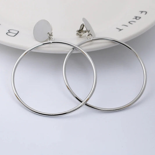 Gold & Silver Geometric Big Round Clip Earrings for Women