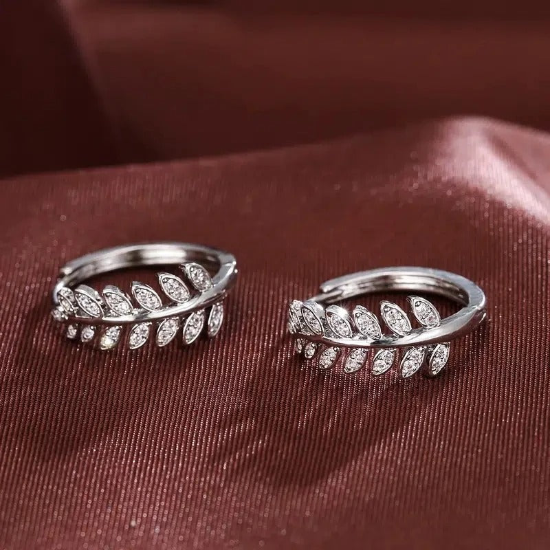 Leaf Olive Small Hoop Earrings Women Shiny Crystal CZ Jewelry
