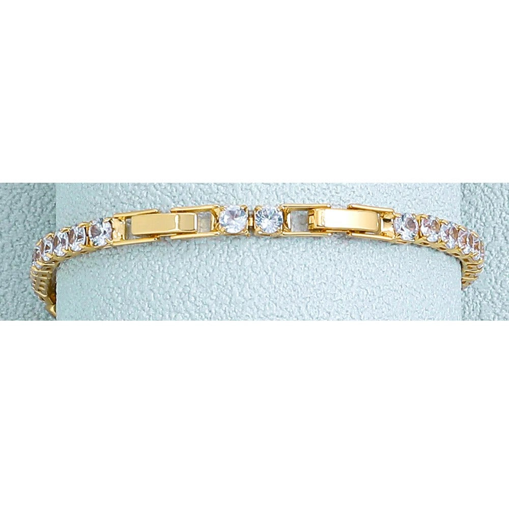 Luxury CZ Tennis Bracelet Round Crystal Stainless Steel Bangle for Women