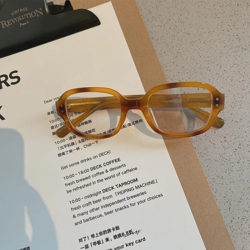 Retro Square Oval Frame Anti Blue Light Glasses Red Thick Frame Plain Eyes Glasses Korean Fashion Female Eye Protection Eyewear