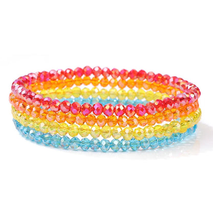 4Pcs/set Shinning Crystal Beads Elastic Bracelet Colorful Crystal Glass Beaded Bracelet Bangles Set For Women