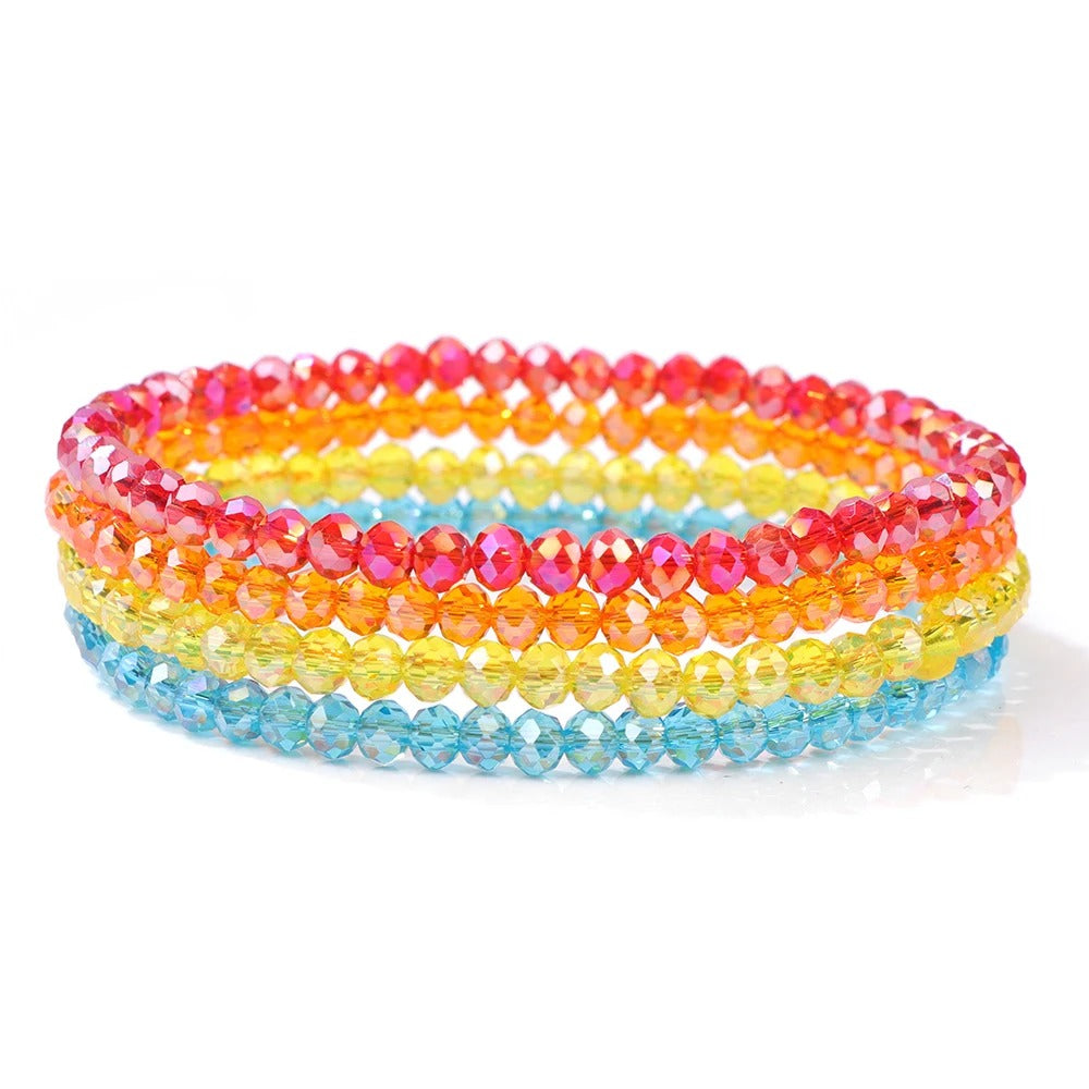 4Pcs/set Shinning Crystal Beads Elastic Bracelet Colorful Crystal Glass Beaded Bracelet Bangles Set For Women
