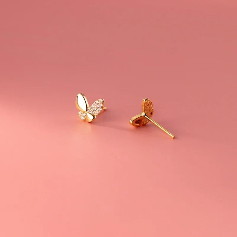 Cute Butterfly Stud Earrings 925 Silver Tiny Zircon Fine Jewelry Women
